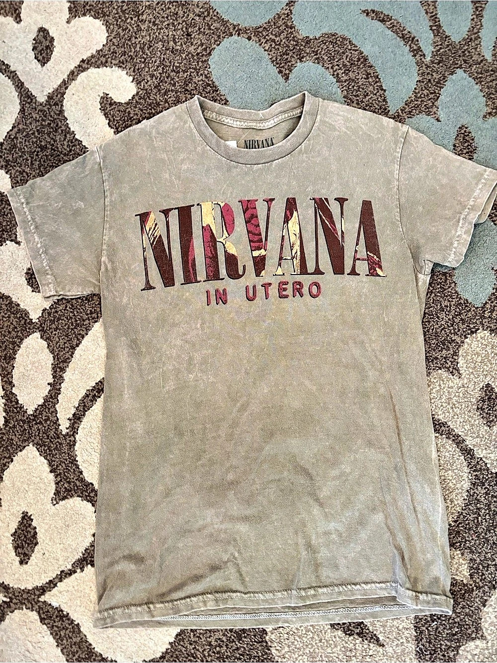 Nirvana In Utero Acid Wash Graphic Tee Gray